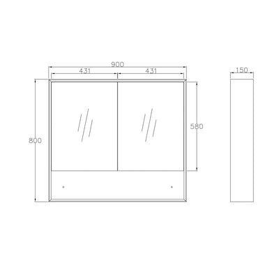 Boston Matte White Plywood Shaving Cabinet 900x800x150 With Copper Free Mirror