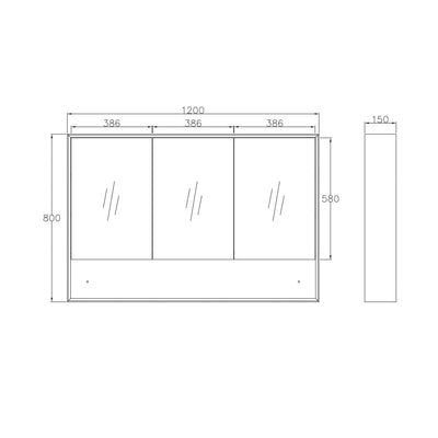 Boston Matte White Plywood Shaving Cabinet 1200x800x150 with Copper Free Mirrror