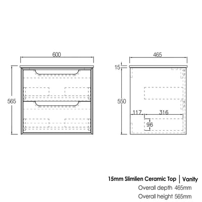 Black Oak Byron 600mm Wall Hung Vanity