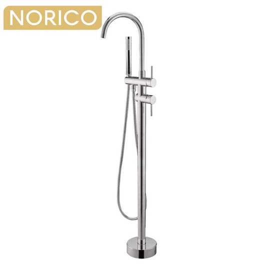 Pentro Round Brushed Nickel Freestanding Bath Mixer With Hand held Shower