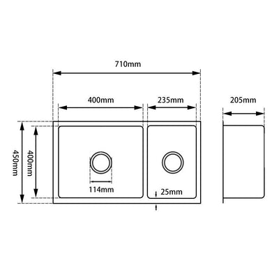 1.2mm Handmade Round Corners Double Bowls Top / Undermount / Flush Mount Kitchen Sink 715x450x200mm