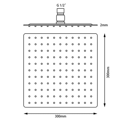 Super-slim Square Black Rainfall Shower Head 300mm