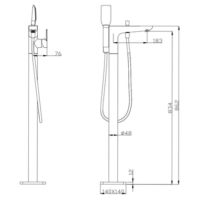 Black Floor Standing Mixer With Diverter & Handheld Shower(Brass)
