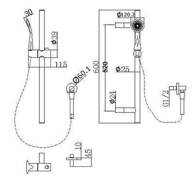 Pentro Gun Metal Grey Round Handheld Shower Rail Set