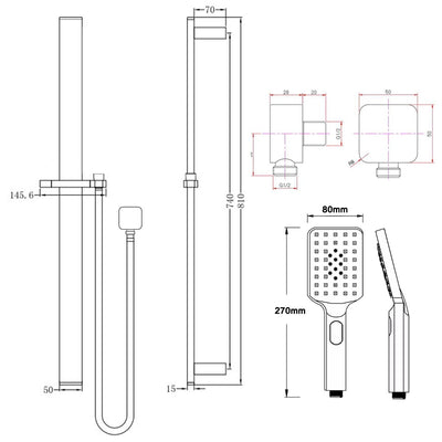 Bellino Brushed Nickel Square Handheld Shower Rail Set
