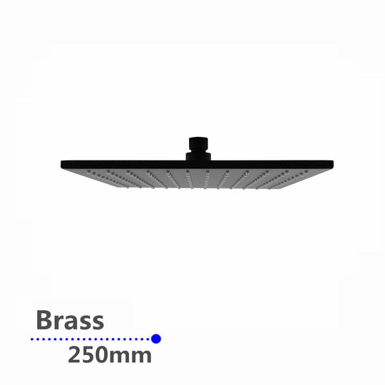 Square Black Brass Rainfall Shower Head 250mm