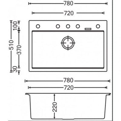 780 x 510 x 220mm Carysil Waltz 780 Granite Stone Kitchen Sink Top/Under Mount