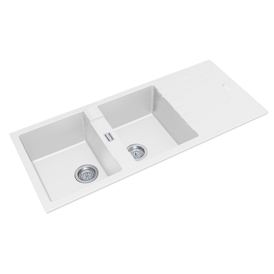 1160*500*200mm White Granite Quartz Stone Kitchen Sink Double Bowls Drainboard Top/Undermount